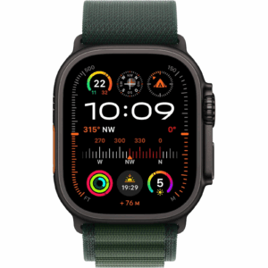 apple watch ultra 2, gps, cellular, carcasa black titanium 49mm, dark green alpine loop medium (mx4r3fd/a)