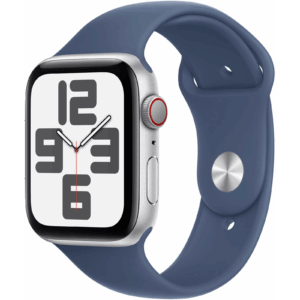 smartwatch apple watch se2 v3 cellular, 44 mm, carcasa din aluminiu argintiu, curea sport denim, m/l (mxgq3qh/a)